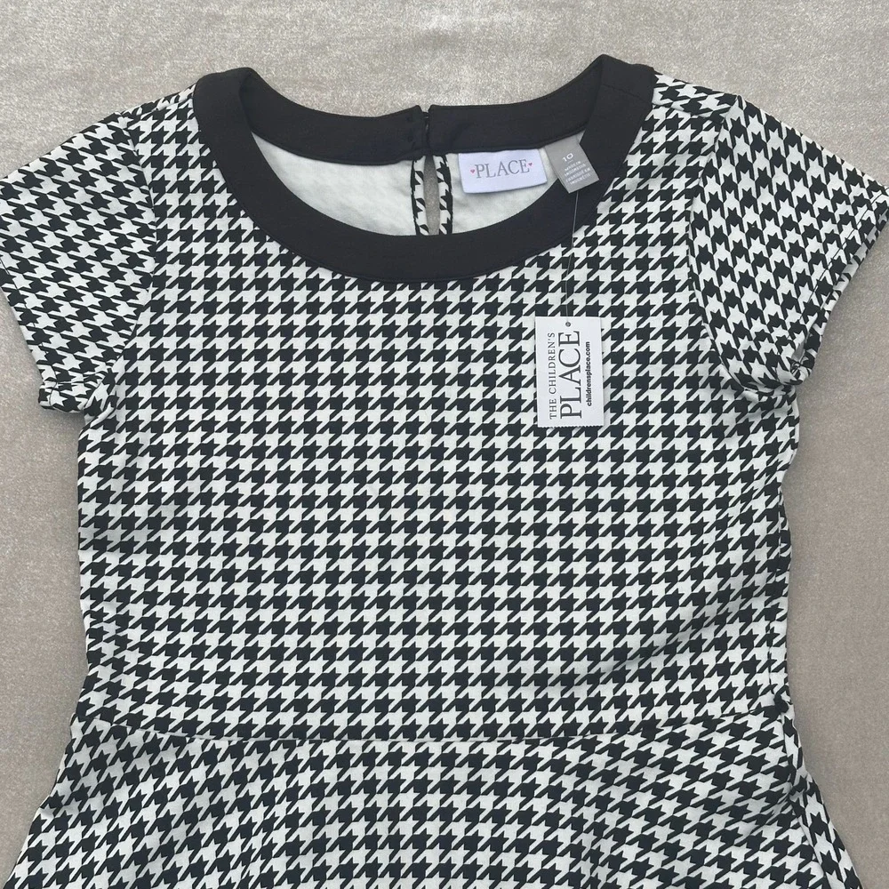 NWT The Children's Place Houndstooth Fit & Flare Dress Girls Size 10 Black White